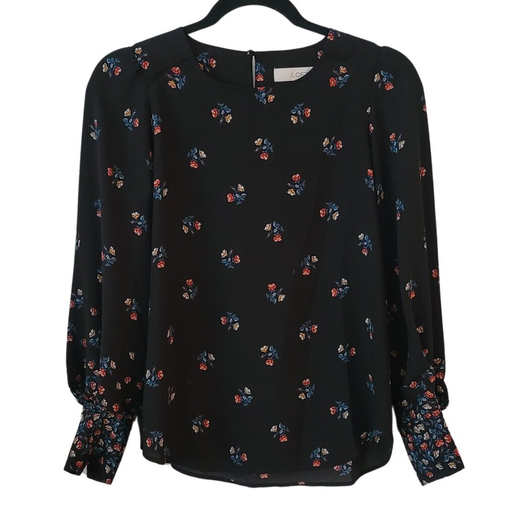 Ann Taylor Loft Black Floral Print Blouse, Women's Size XS